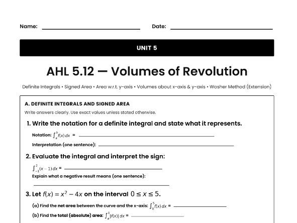 IB Math AI AHL 5.12 - Volumes of Revolution