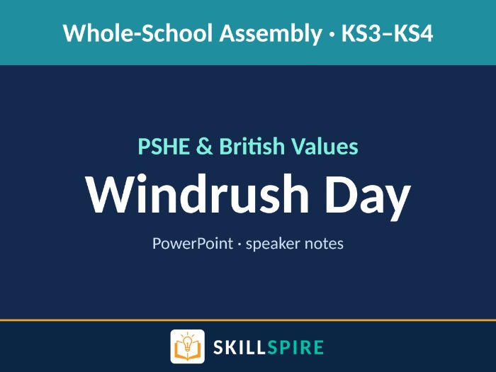 Windrush Day Assembly | Whole-School PowerPoint with Speaker Notes | PSHE & British Values | KS3-KS4