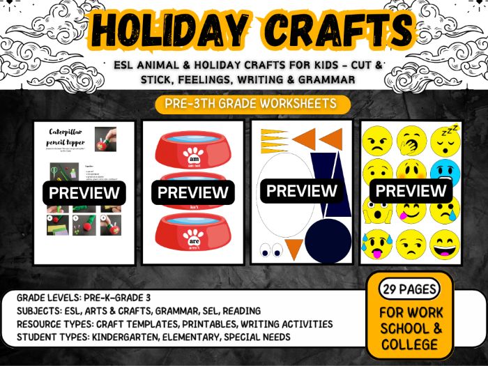 ESL Animal & Holiday Crafts for Kids