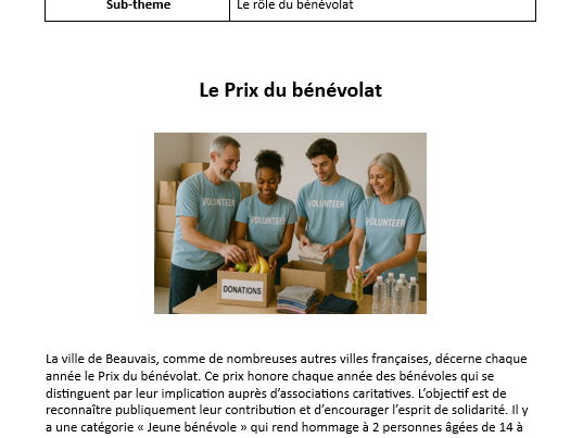 AQA French A Level stimulus card - Le prix du bénévolat