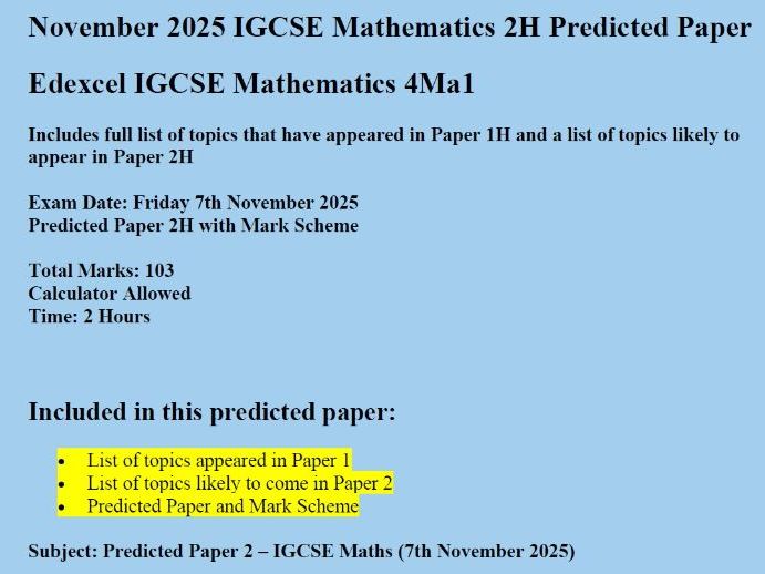 Edexcel IGCSE Mathematics November 2025 Predicted Paper 2H
