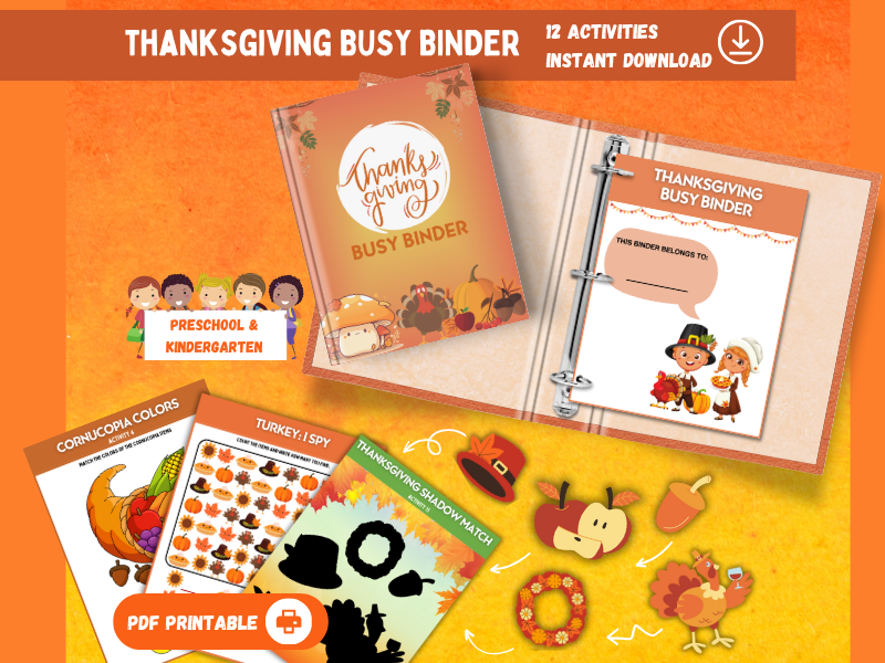 Printable Thanksgiving Busy Binder for Kids – Learning, Fun & Holiday Activities-K and PreK