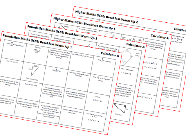 Breakfast GCSE Warm Ups - Calculator