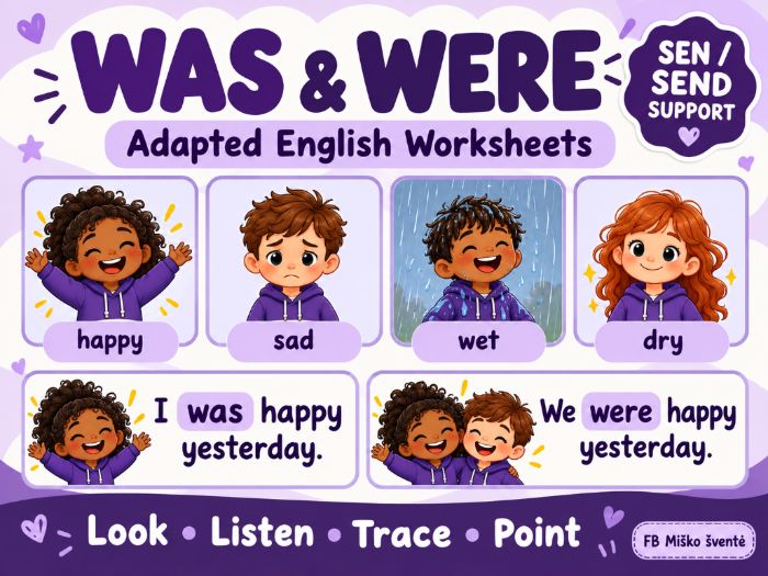 Was and Were – Adapted English Worksheets | SEN / SEND | Trace and Circle