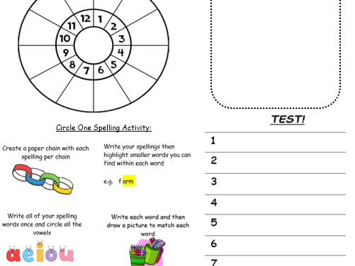 Spelling and Times table Homework Sheets