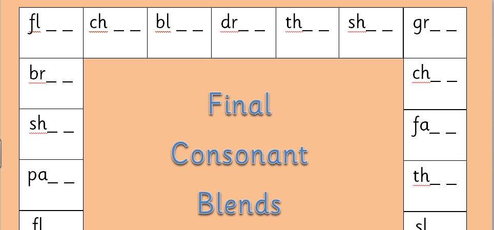 Final Consonant Blends Board game