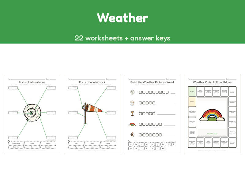 Weather | 22 No-Prep Worksheets + Answer Keys | Ages 5-7