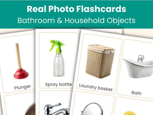 Bathroom & Household Objects Flashcards – 48 Realistic Printable Cards | Educational Learning