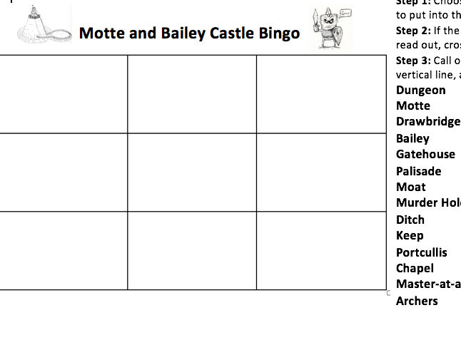 MOTTE AND BAILEY CASTLE BINGO