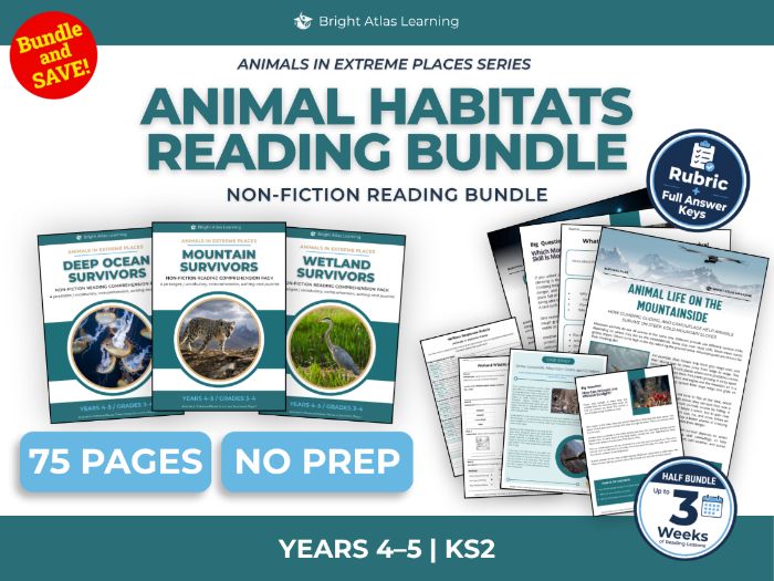 Deep Ocean, Mountain and Wetland Animals Reading Bundle | KS2 Years 4–5