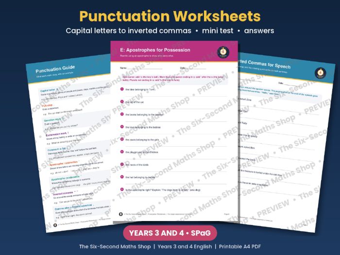 Year 3 and 4 Punctuation Worksheets | Apostrophes, Inverted Commas, Fronted Adverbials