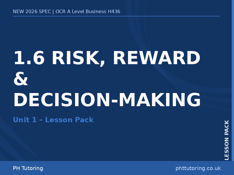 NEW 2026 OCR A Level Business H436 – 1.6 Risk, Reward & Decision-Making – LESSON PACK