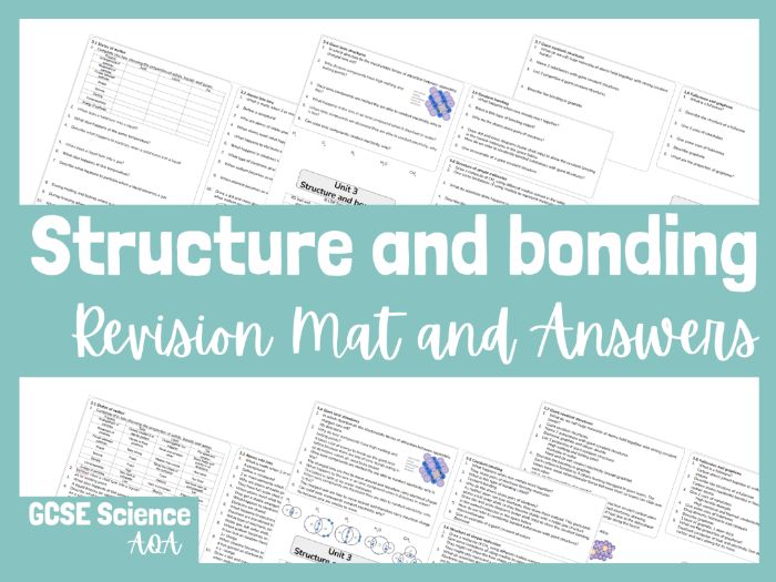AQA GCSE Combined Science Chemistry Chapter 3 Structure and bonding Revision mat with answers