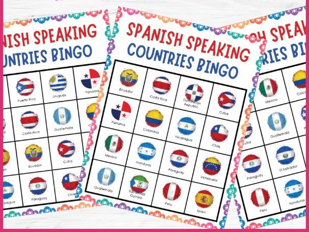 Flags of Spanish Speaking Countries Bingo Game- Hispanic Heritage Month Activity