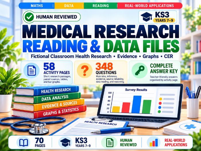 Medical Research Reading & Data Files | KS3 Reading & Data Literacy | Years 7–9 | 70 Pages