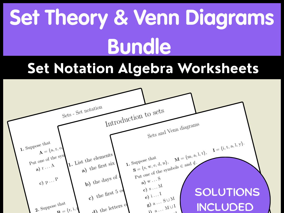 Set Theory & Venn Diagrams Bundle | Set Notation Algebra Worksheets