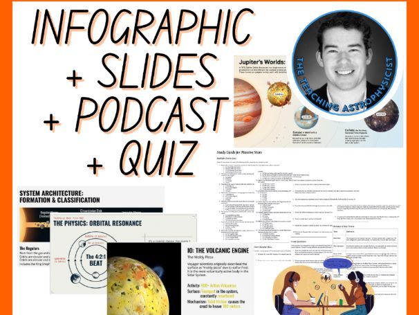 Jupiter's Moons | Infographic + Slides + Podcast + Quiz | Space Science Set FREE