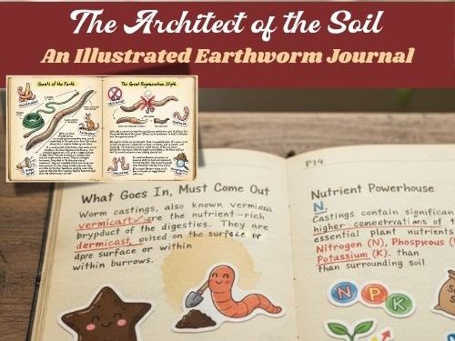 Earthworm Science Notebook | Illustrated Vintage Journal | Printable PDF |