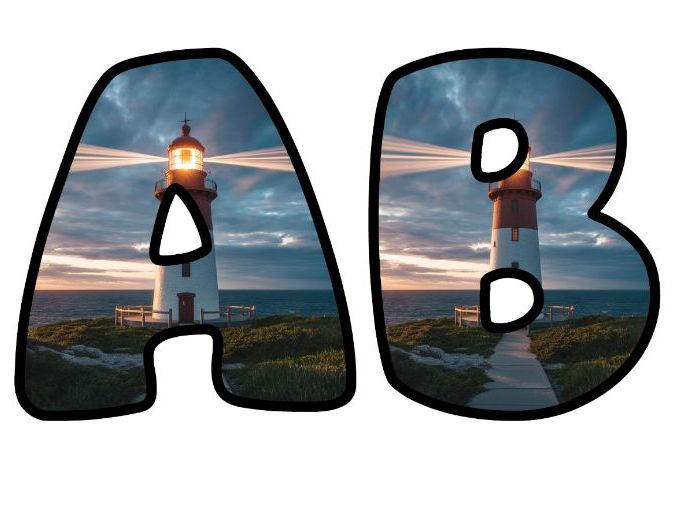 Seaside Lighthouse Story Classroom Display | Lettering Set | Upper & Lowercase, 0-9 and Signs