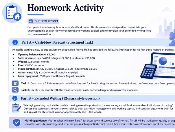Cambridge iGCSE Business - 5.2 Cash flow forecasts and working capital