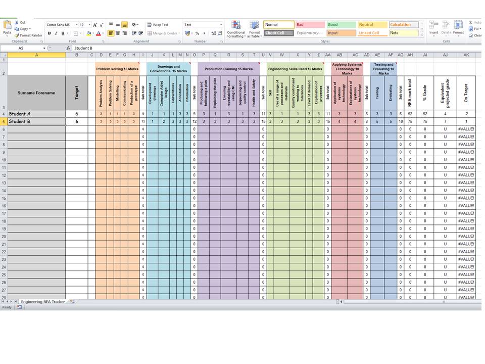 GCSE Engineering NEA tracker