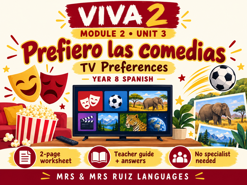 Year 8 Spanish Cover Lesson | Viva 2 Module 2 Unit 3 | Prefiero las comedias