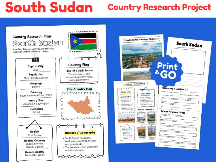 South Sudan Country Research Project | Geography & Culture Worksheets