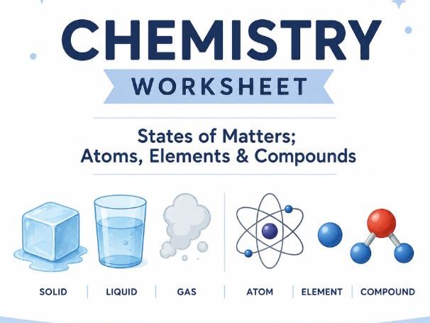 Chemistry: States of matter; Atoms Elements Compounds - Worksheet & Answers
