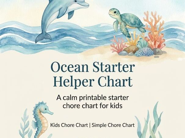 Ocean Starter Helper Chart | Kids Chore Chart | Printable PDF | Simple Chore Chart