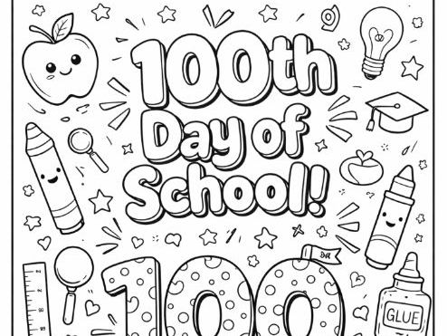 100th Day of School Mindful Colouring Page
