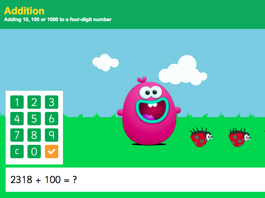 Addition over 100 - Adding 10, 100 or 1,000 to a Four-Digit Number Interactive Game - KS2 Number