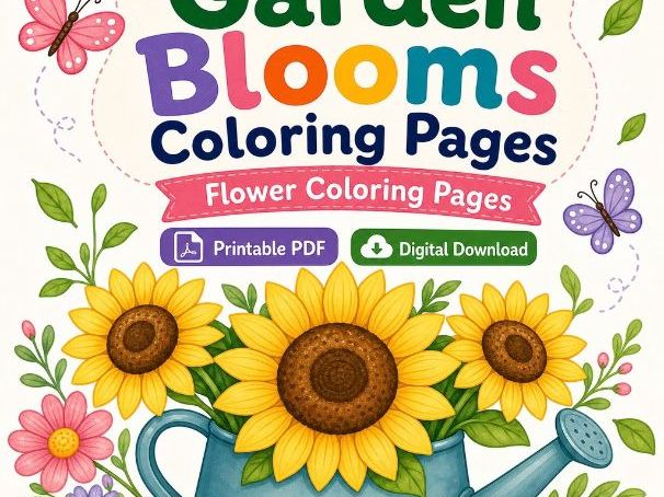 Garden Blooms Coloring Pages | Flower Coloring Pages | Printable PDF | Digital Download