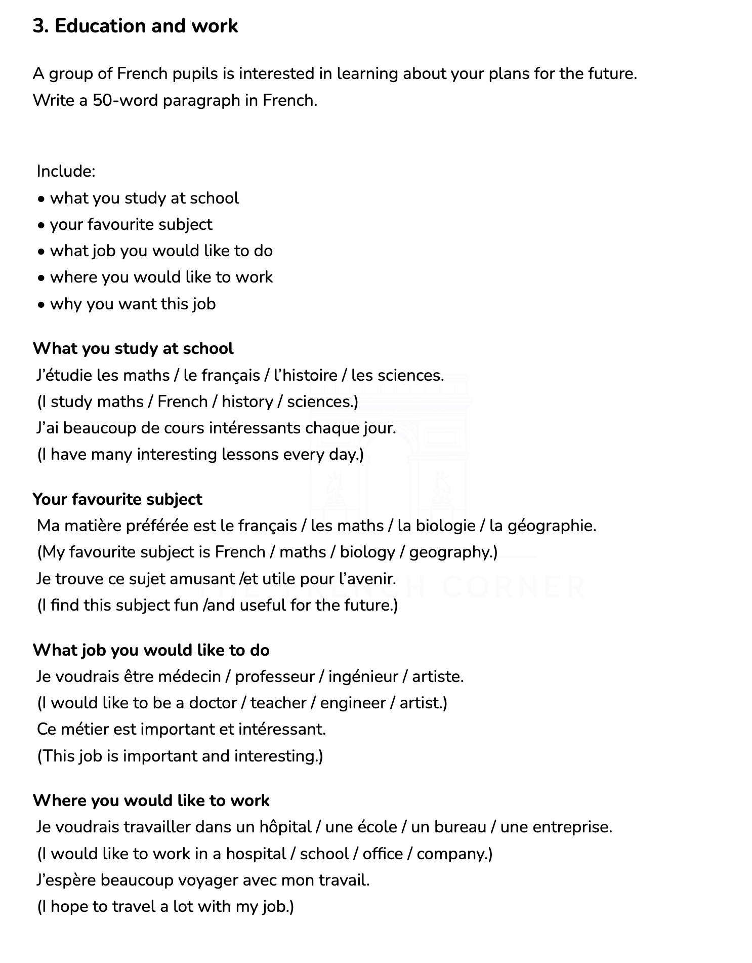 2026 AQA GCSE French Writing Foundation 50 Word New Spec Teaching 