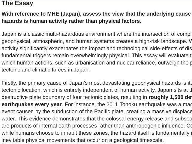 Paper 1 2018 AQA Geography 20 Mark Role Model Essays - Carbon & Water, Coasts and Hazards