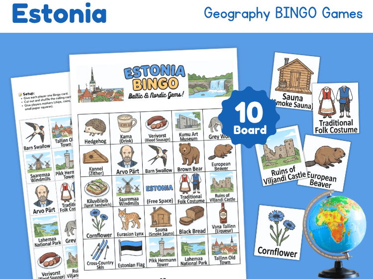 Estonia Geography Bingo Game | Country Study & Culture Activity