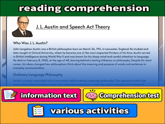 J. L. Austin and Speech Act Theory- Reading Comprehension, Worksheet & Activities