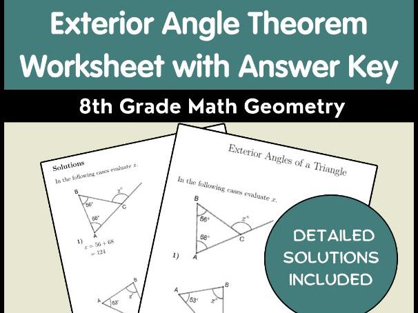 Exterior Angle Theorem Worksheet with Answer Key | 8th Grade Math Geometry