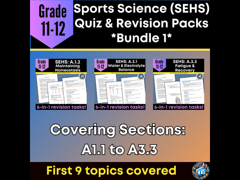 IB DP Sports Science (SEHS): Theme A – Exercise Physiology & Nutrition – Quiz & Revision Bundle (2026)