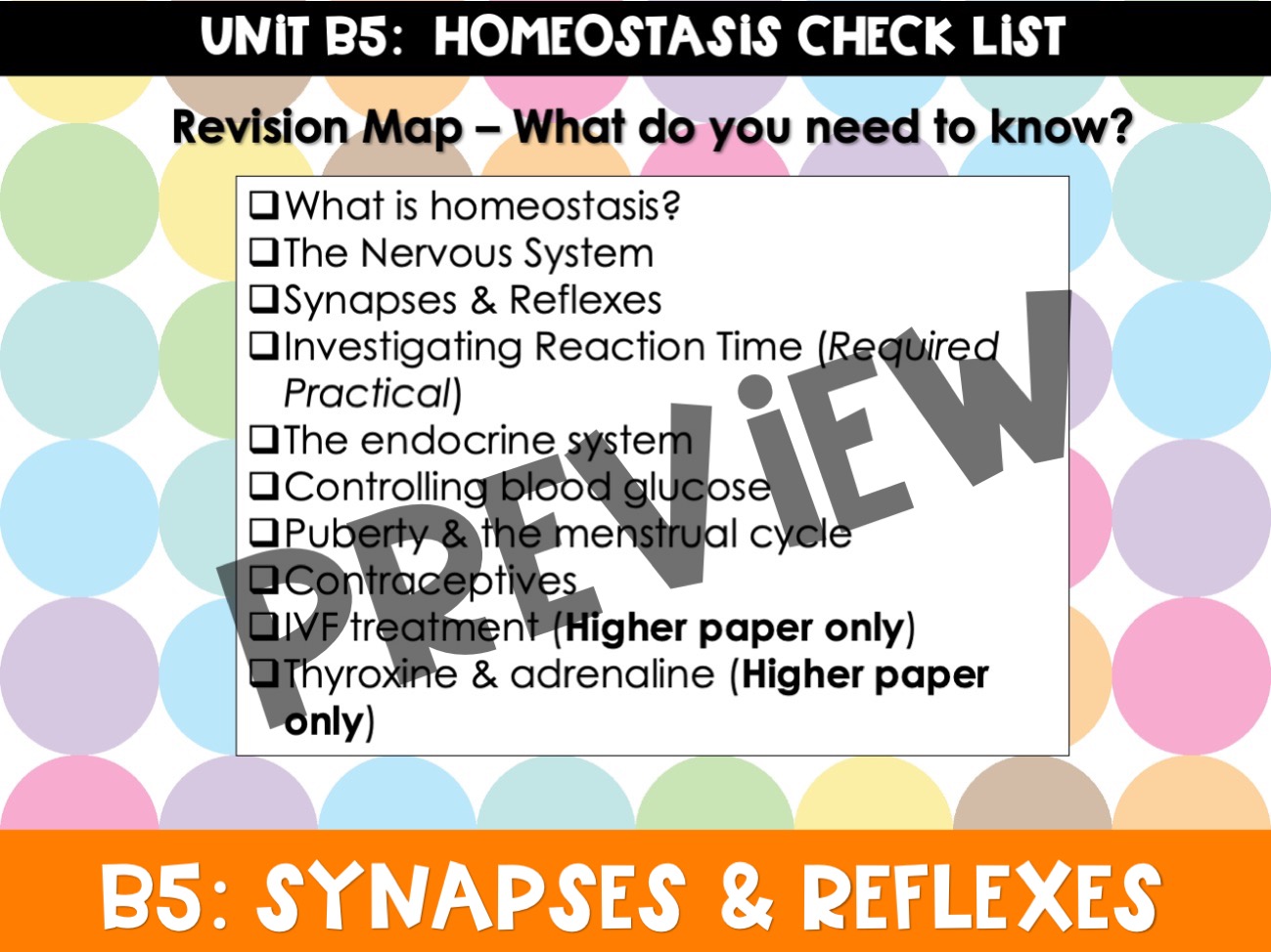 AQA GCSE Biology Revision Synapses & Reflexes | Teaching Resources