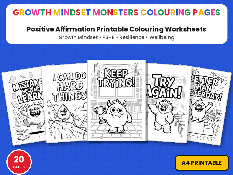 Growth Mindset Monsters Colouring Pages | Printable Colouring Page Worksheets | PSHE Affirmations