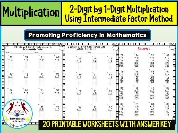 2-Digit by 1-Digit Multiplication Using Intermediate Factor Worksheets Math Problems