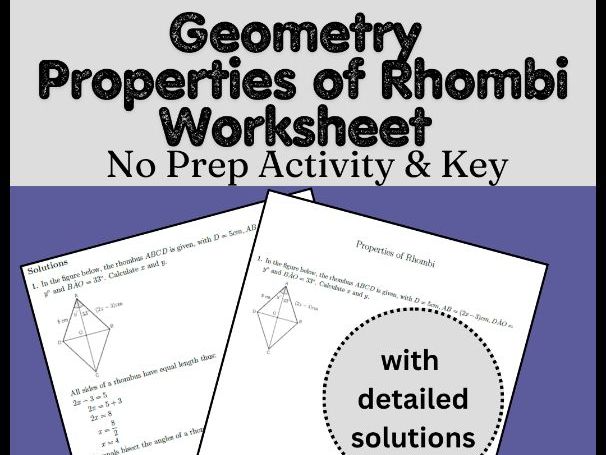 Geometry Properties of Rhombi Worksheet | No Prep Activity & Key