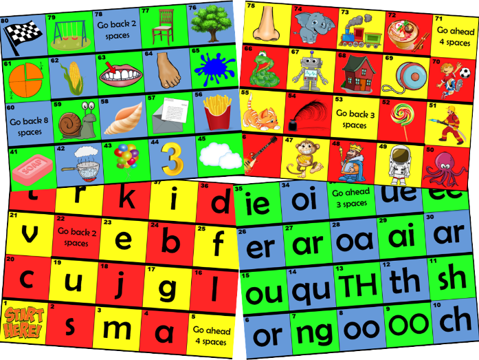 Phonics & Digraph Board Games (Jolly Phonics Phase 1,2,3,4,5,6)