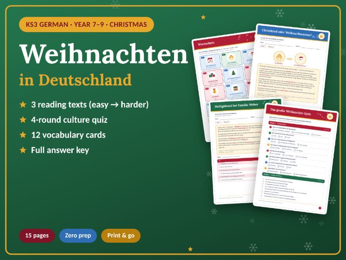 KS3 German Christmas Culture Quiz & Reading