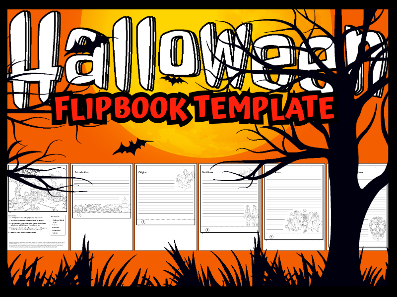 BW - Halloween Flipbook Template | Research & Writing Activity for Traditions