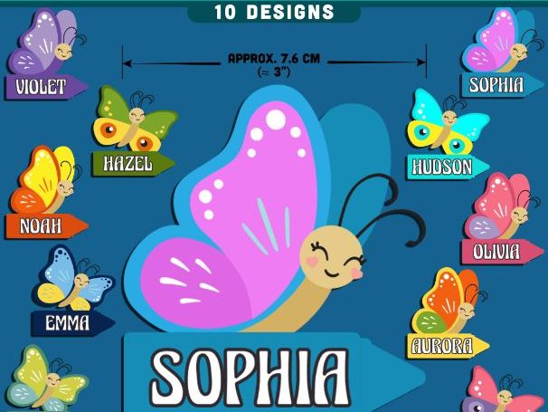 Butterfly Name Tags, Editable Locker & Cubby Labels, Bright Student Labels