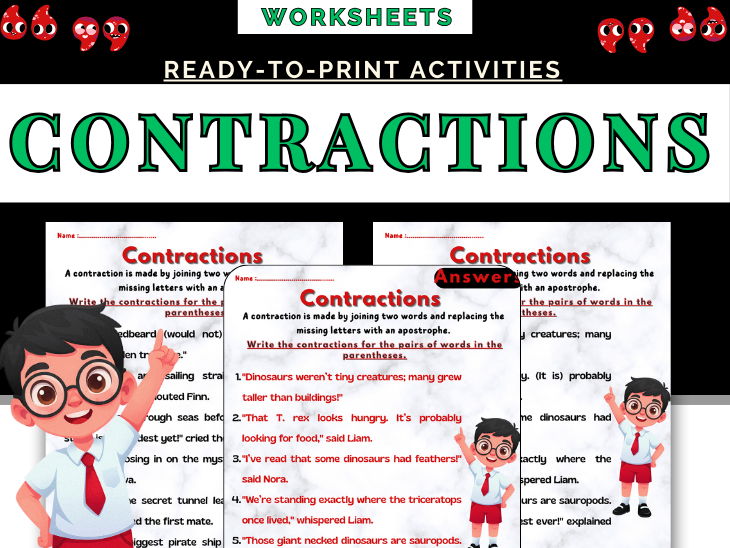 Contractions Worksheets | Grammar Practice, Answer Keys Included
