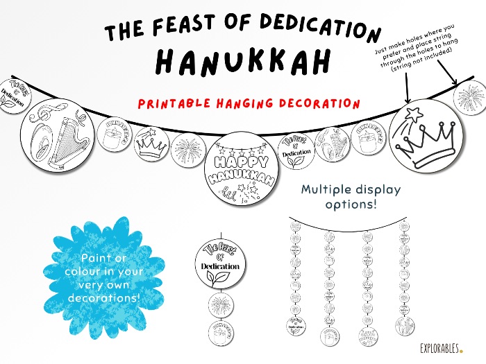 Hanukkah The Feast of Dedication Printable Hanging Decoration Activity Paper Banner Kids Paint