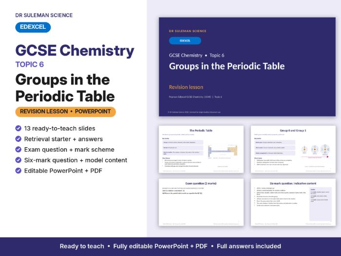 Edexcel GCSE Chemistry Topic 6 Groups in the Periodic Table Revision Lesson