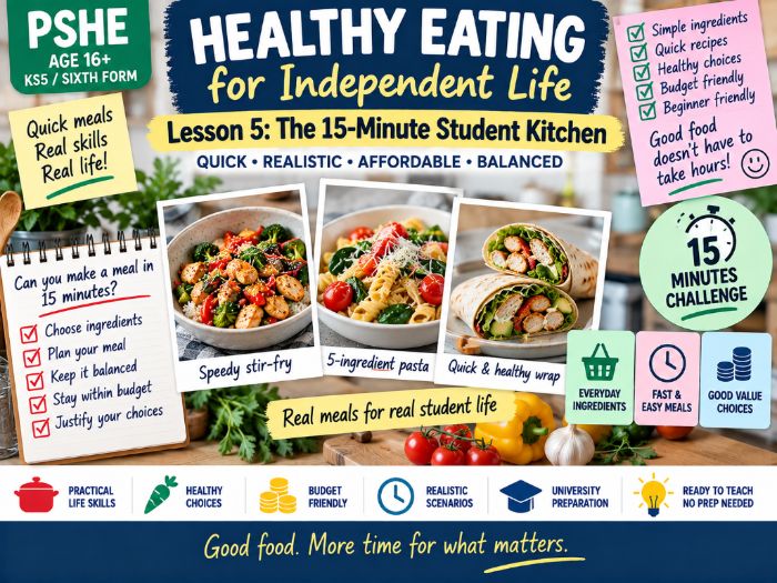 PSHE Healthy Eating for Independent Life – Lesson 5: The 15-Minute Student Kitchen